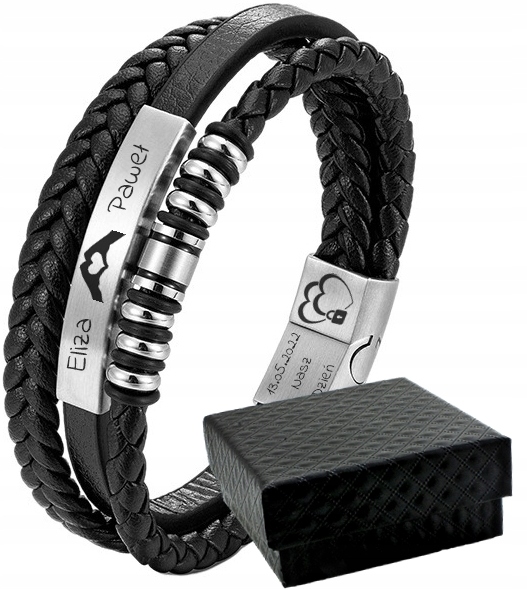 Bransoletka OJCA syna męska skórzana KOLUSZKA srebrne z grawerem PREZENT