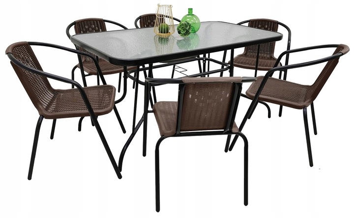 ZESTAW MEBLI OGRODOWYCH NA TARAS STÓŁ 120x70 + 6x KRZESŁA LORETTO BRĄZ MIX