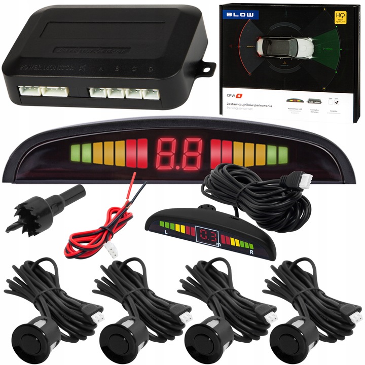 4X CZUJNIKI COFANIA PARKOWANIA WYŚWIETLACZ ZESTAW PRZÓD TYŁ CZARNE