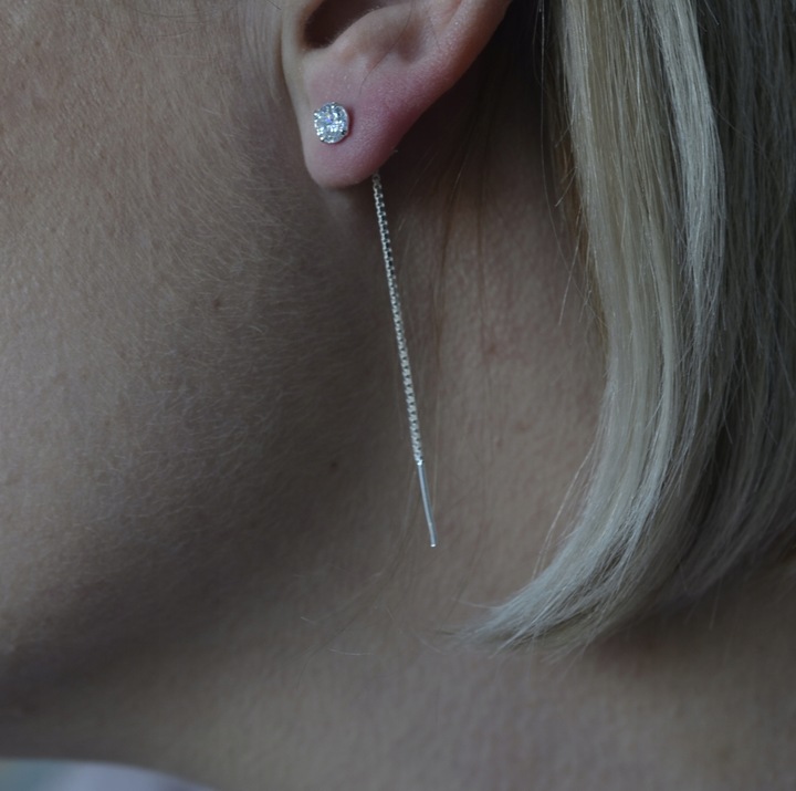 KOLCZYKI SREBRNE PRZECIĄGANE Z CYRKONIĄ 5MM SREBRO