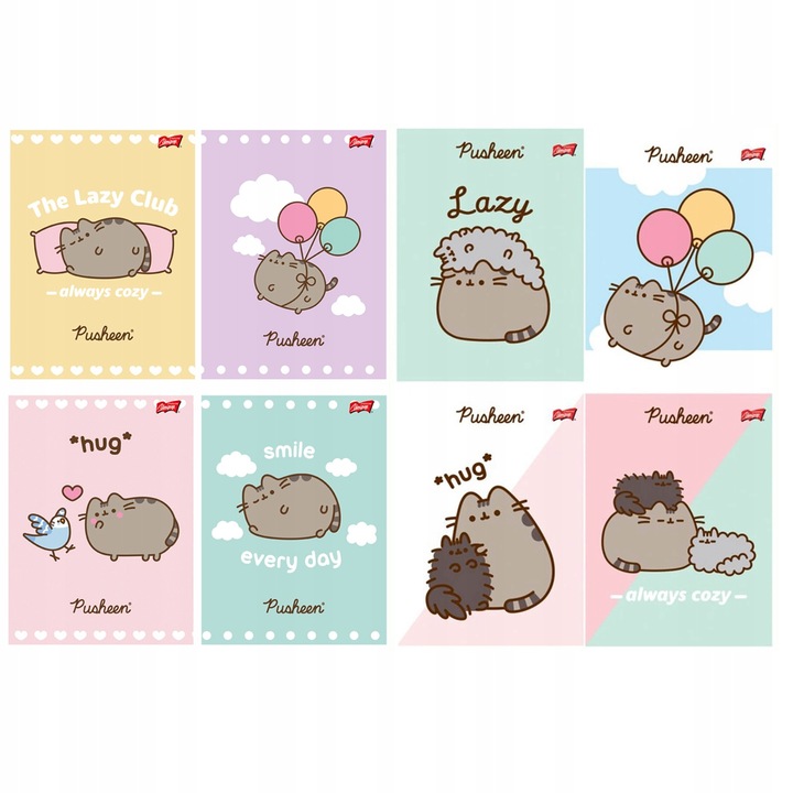 8X ZESZYT A5 32 KARTKI PUSHEEN 4x TRZY LINIA + 4x KRATKA KAŻDA OKŁADKA INNA