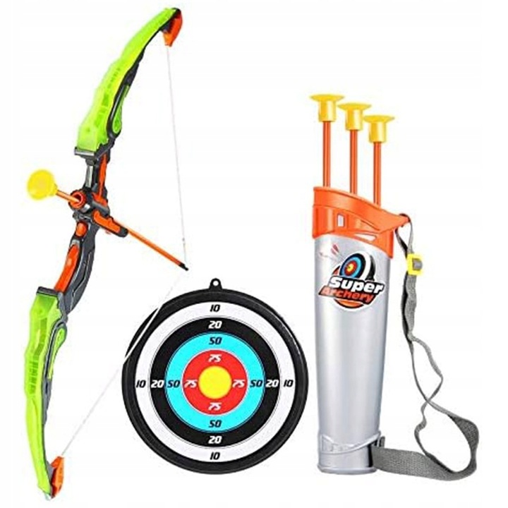 ŁUK DLA DZIECI ZESTAW Z TARCZĄ STRZAŁAMI KOŁCZANEM BEZPIECZNY ŚWIECĄCY DUŻY