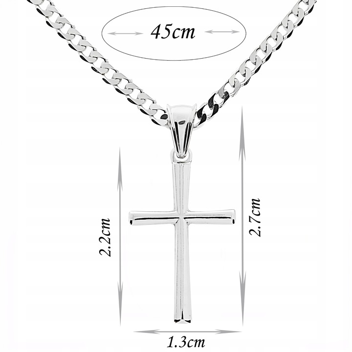 Srebrny zestaw komunijny łańcuszek krzyżyk 45cm dla chłopca na prezent 925