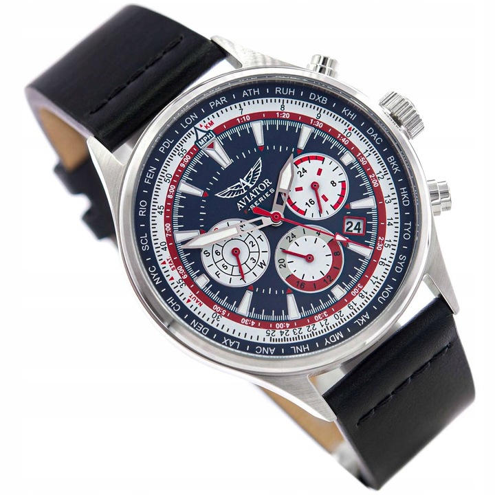 MĘSKI ZEGAREK AVIATOR AVW85192G436 F-SERIES DUAL-TIME ELEGANCKI NA PASKU