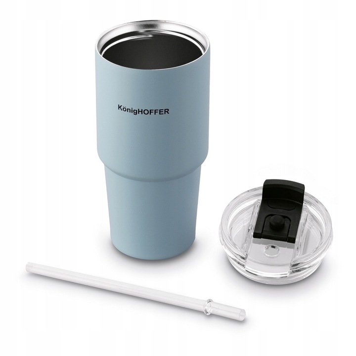 KUBEK TERMICZNY ze słomką PRÓŻNIOWY Niebieski Konighoffer Davos 420 ml