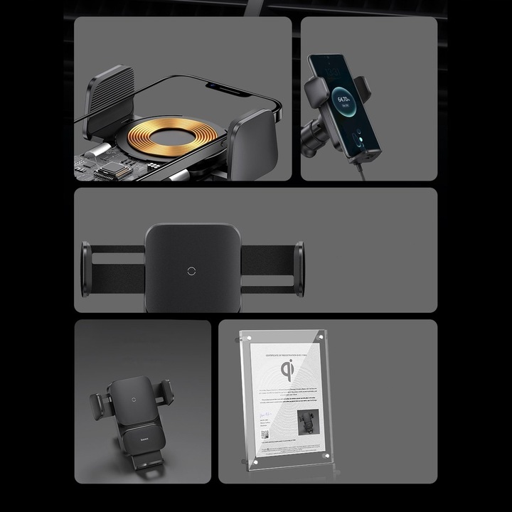 BASEUS ŁADOWARKA INDUKCYJNA UCHWYT SAMOCHODOWY NA SZYBĘ KOKPIT SZYBKA 15W