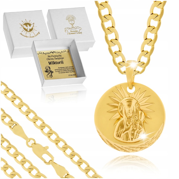ZŁOTY ŁAŃCUSZEK I MEDALIK DLA CHŁOPCA / PAMIĄTKA CHRZTU KOMUNII + GRAWER
