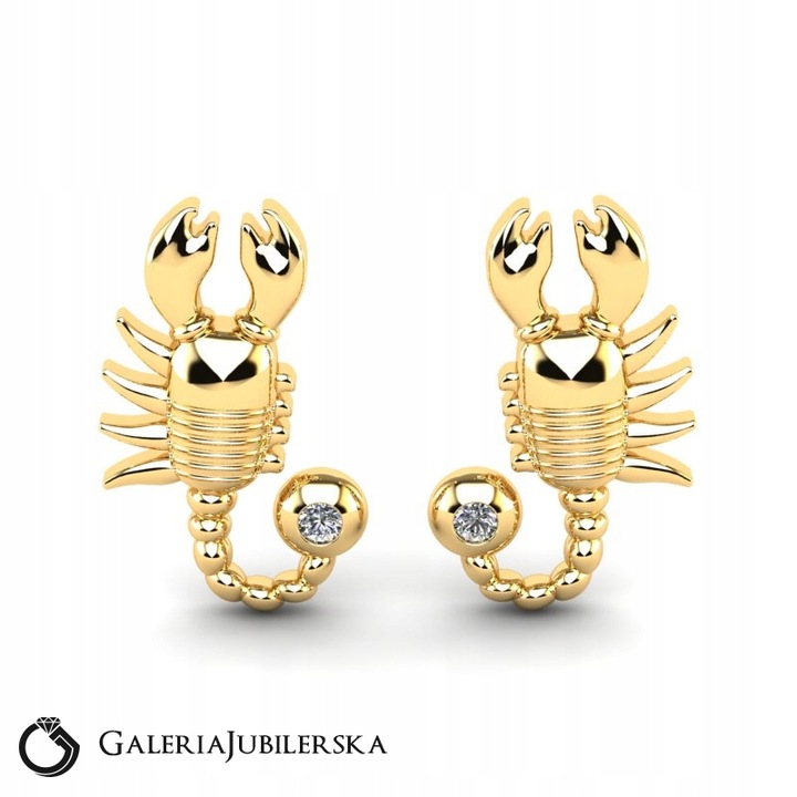 KOLCZYKI ZłOTE SKORPIONY Z CYRKONIAMI