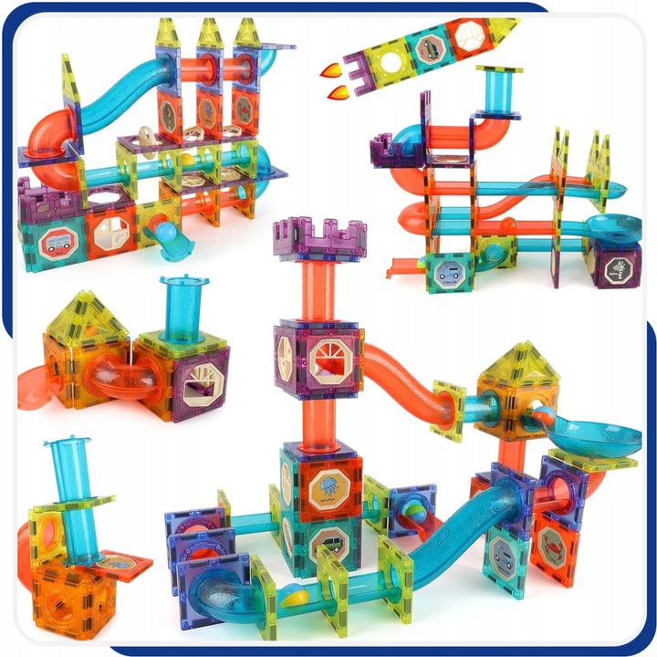Klocki MAGNETYCZNE KONSTRUKCYJNE świecący tor 202 el 3D Zabawka edukacyjna