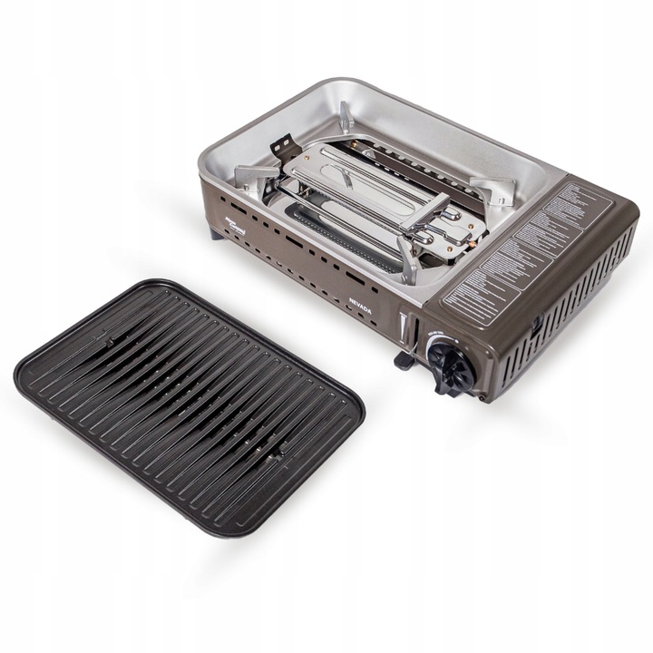 GRILL TURYSTYCZNY na KARTUSZ gazowy ALPEN CAMPING NEVADA + WALIZKA + 8x GAZ