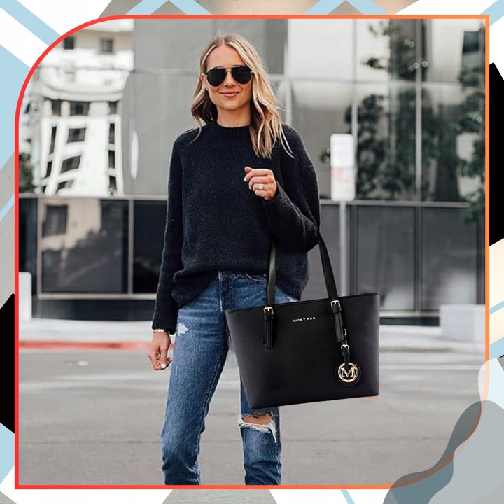 DAMSKA SKÓRZANA POJEMNA TORBA A4 TOREBKA Czarna miejska klasyczna na ramię