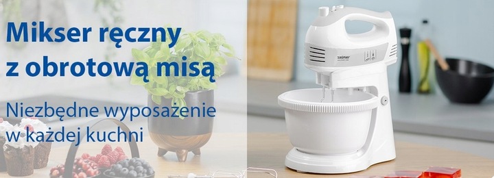 MIKSER RĘCZNY ZHM 2459S Z MISĄ 700W BIAŁY 4 KOŃCÓWKI ROBOT KUCHENNY