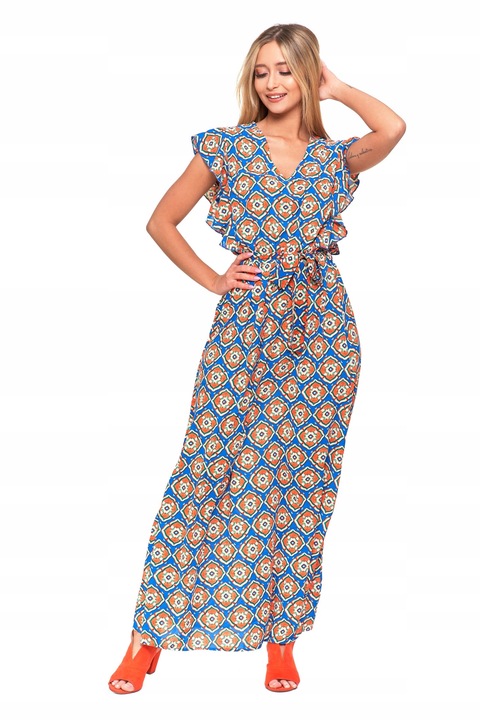 KOBIECA DŁUGA SUKIENKA DAMSKA MAXI LETNIA W ORIENTALNY WZÓR MORAJ R.M