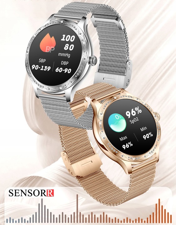 SREBRNY ZEGAREK SMARTWATCH DAMSKI ROZMOWY CIŚNIENIOMIERZ PULSOMETR KROKI PL
