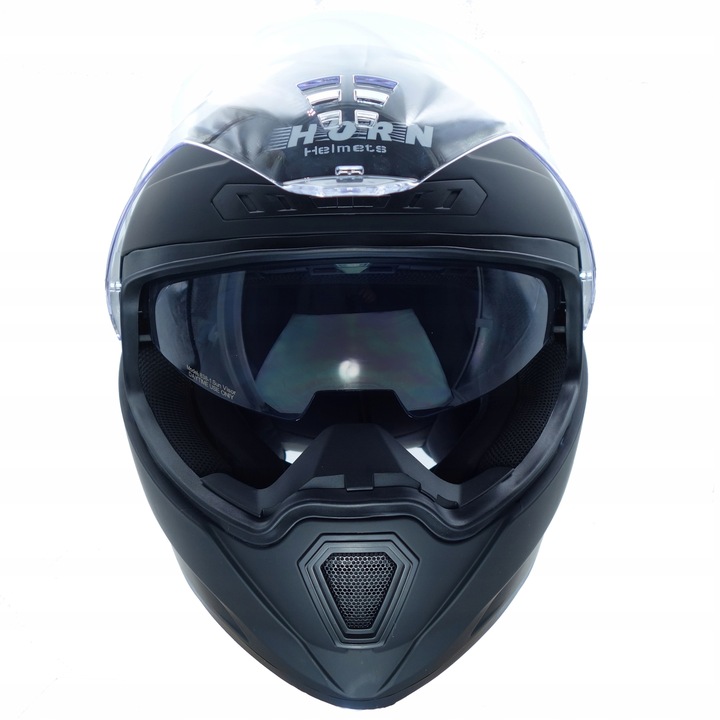 KASK MOTOCYKLOWY HORN CZARNA SZYBA I BEZBARWNA PRZYGOTOWANY POD INTERKOM XS