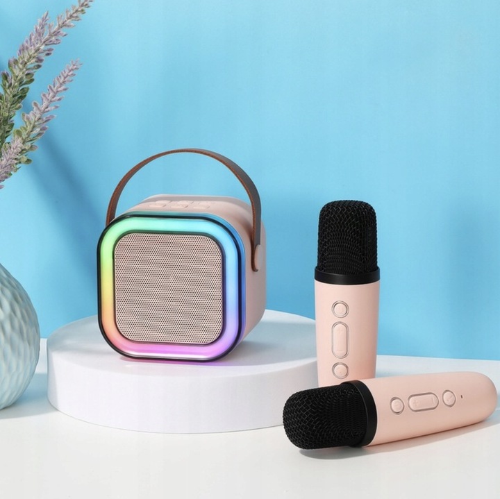 BEZPRZEWODOWY PRZENOŚNY ZESTAW DO KARAOKE ZESTAW RGB 2 MIKROFONY USB