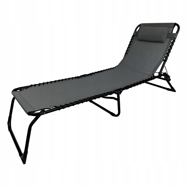 LEŻAK SKŁADANY OGRODOWY ŁÓŻKO POLOWE Z PODUSZKĄ TURYSTYCZNE RELAX C. SZARY