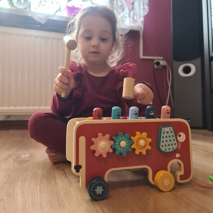 Drewniana Kostka Edukacyjna Słoń Wbijak Młotek Zabawka Prezent dla Dzieci