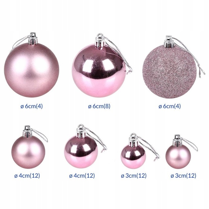 BOMBKI CHOINKOWE 6/4/3cm 77SZT ZESTAW ROŻOWY