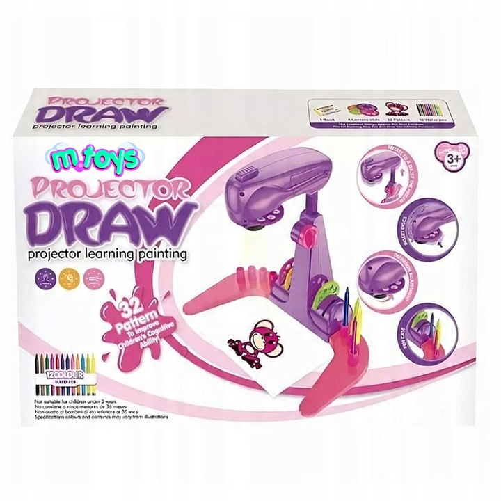 PROJEKTOR RZUTNIK DO NAUKI RYSOWANIA SLAJDY MAZAKI 32 WZORY PODŚWIETLANY