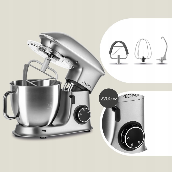 ROBOT Kuchenny Planetarny MIKSER 2200W XXL Duży Misa 6,5l 3 Końcówki