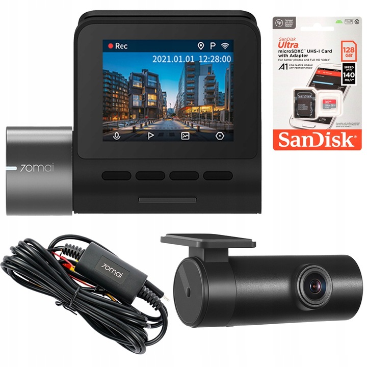 Kamera 70mai A500S + wewnętrzna + UP03 + 128GB