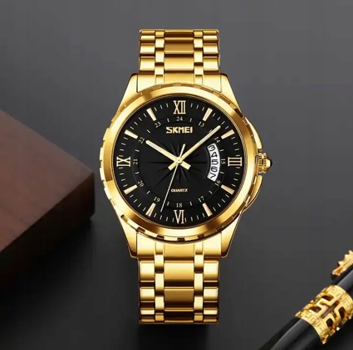 Zegarek męski bransoleta srebrny złoty czytelna tarcza datownik