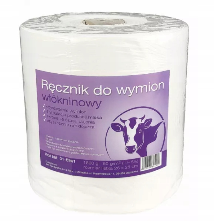 Włókninowy ręcznik do wymion, niepylący, 60 g/m2, 1800 g, 26 x 25 cm,