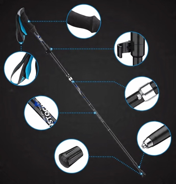 KIJE TREKKINGOWE SKŁADANE REGULOWANE KIJKI W GÓRY TURYSTYCZNE NORDIC WALKIN