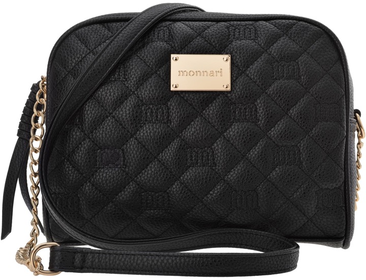 Pikowana Torebka Na Ramię Listonoszka Monnari Z Łańcuszkiem Logo Czarna