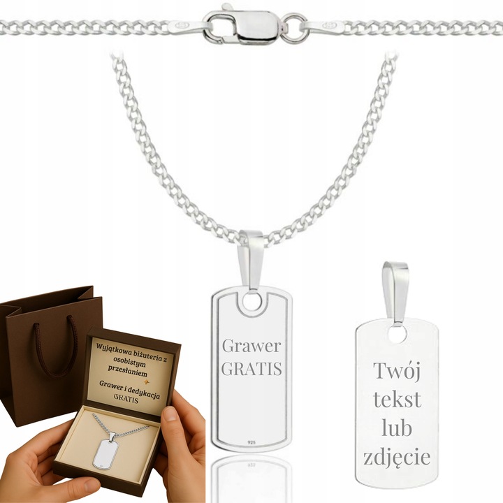 SREBRNY PEŁNY ŁAŃCUSZEK DZIECIĘCY PANCERKA NIEŚMIERTELNIK PR. 925 + GRAWER