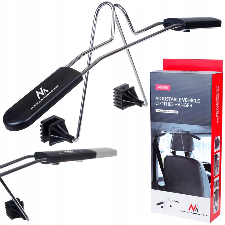SAMOCHODOWY WIESZAK NA UBRANIA UCHWYT NA ZAGŁÓWEK REGULOWANY MACLEAN MC-870