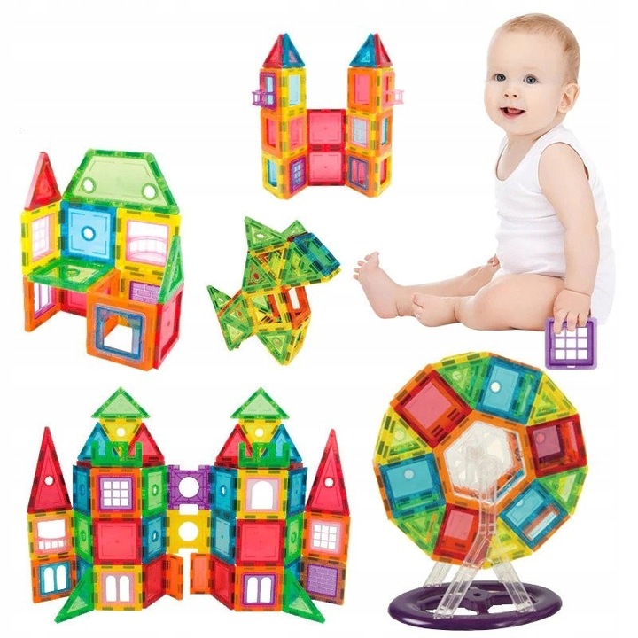 DUŻE KLOCKI MAGNETYCZNE KONSTRUKCYJNE 3D PANELE MAGNETIC TILES 106 elem. A