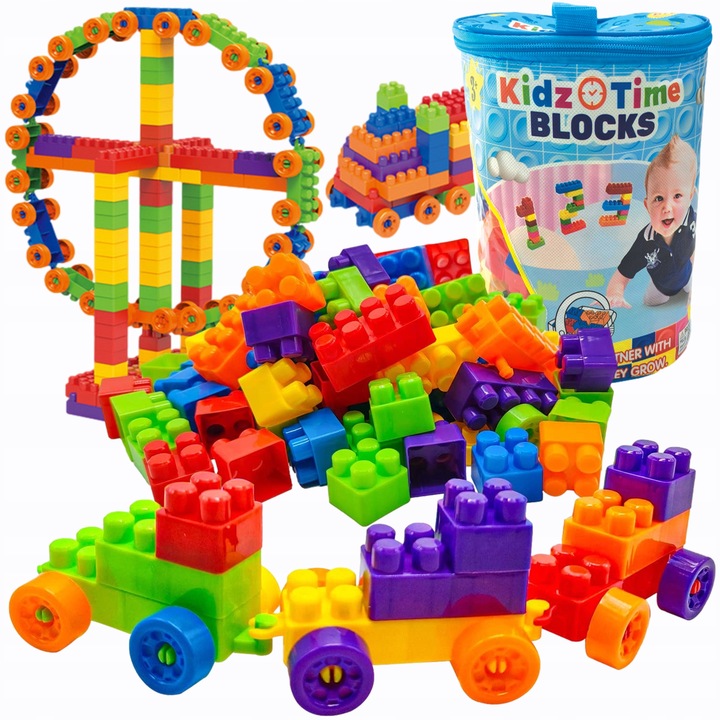 KLOCKI PLASTIKOWE DUŻE KOLOROWE POCIĄG BUDOWLANE zestaw w torbie XXL 400el