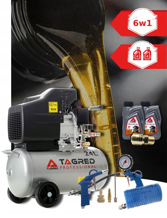 SPRĘŻARKA POWIETRZA KOMPRESOR OLEJOWY 3,4KM 24L + ZESTAW PNEUMATYCZNY