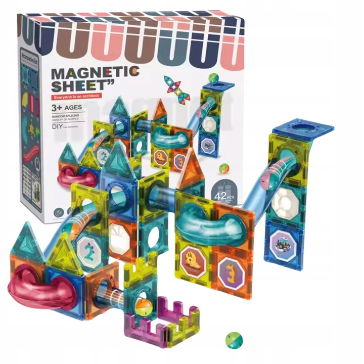 KLOCKI MAGNETYCZNE DLA DZIECKA KONSTRUKCYJNE 3D EDUKACYJNE TOR KULKOWY 42EL