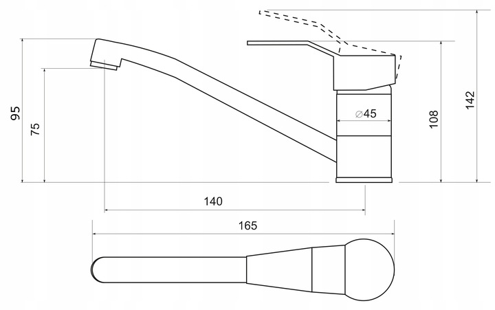BATERIA UMYWALKOWA NISKA Z RUCHOMĄ WYLEWKĄ STOJĄCA CHROM SREBRNA