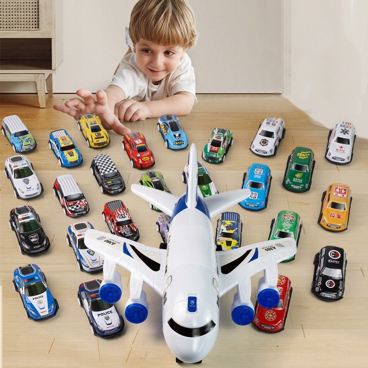 SAMOLOT Z 18 SAMOCHODAMI dla dzieci zabawki o tematyce policyjnej