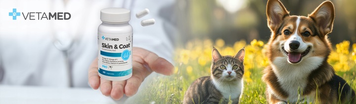 SUPLEMENT na SKÓRĘ I SIERŚĆ dla PSA I KOTA VETAMED 30 kapsułek + GRATIS