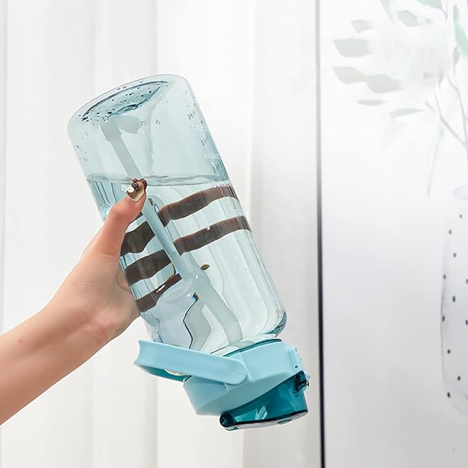 BUTELKA NA WODĘ BIDON Z MIARKĄ ZE SŁOMKĄ PRZYPOMNIENIEM SIŁOWNIA FITNESS 2L