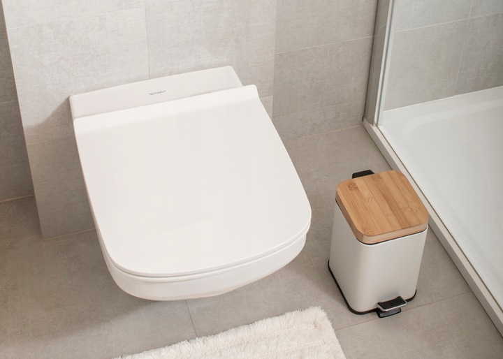 KOSZ NA ŚMIECI ŁAZIENKOWY 3L BIAŁY BAMBUS METAL do WC łazienki kwadratowy