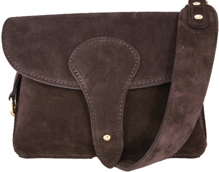 Zamszowa Torebka włoska CZEKOLADOWA nerka listonoszka MAXI DUŻA WERSJA