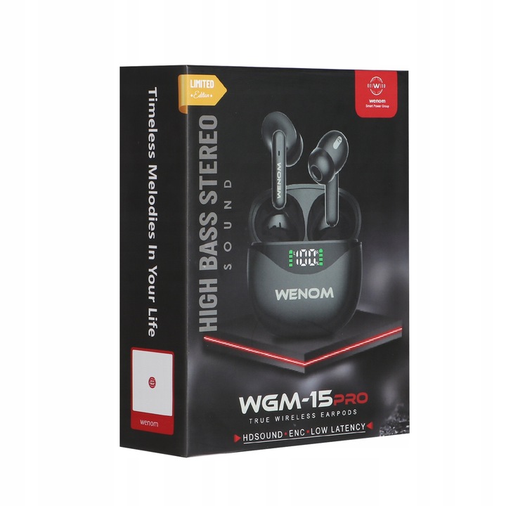 Słuchawki Bluetooth Bezprzewodowe Bluetooth Douszne Czarne Wenom WGM 15 pro