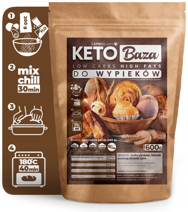 MIESZANKA KETO CHLEBOWA, BAZA DO WYPIEKÓW Chleb, pizza, bułki, pieczywo