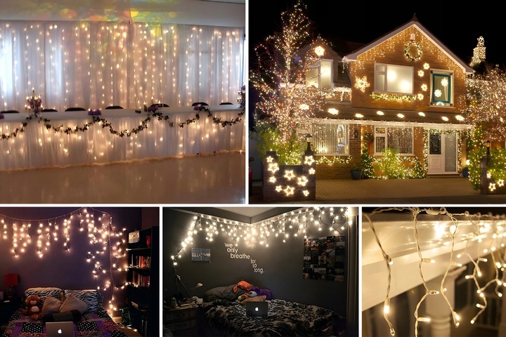 LAMPKI KURTYNA ŚWIATEŁKA ŁAŃCUCH ŚWIĄTECZNE ZEWNĘTRZNE 300 LED 12M CIEPŁA