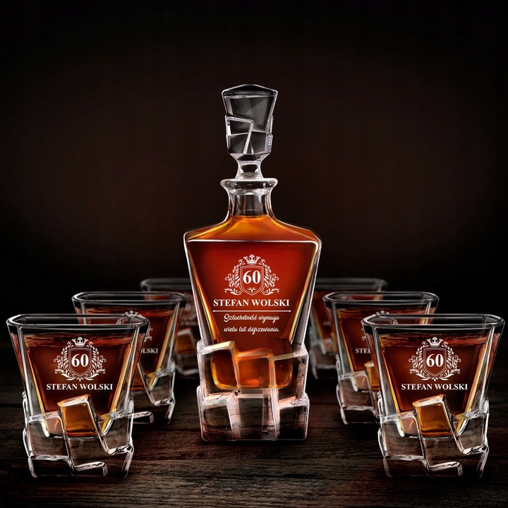 Zestaw Karafka 6 Szklanek do Whisky z Grawerem Prezent dla Faceta Urodziny