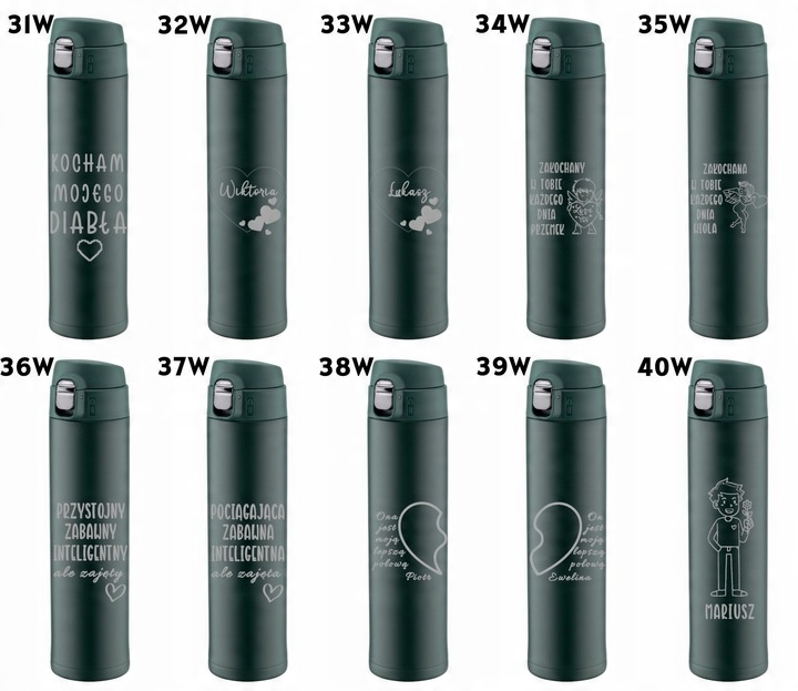 Kubek termiczny zielony z ustnikiem blokadą 520ml GRAWER logo Urodziny