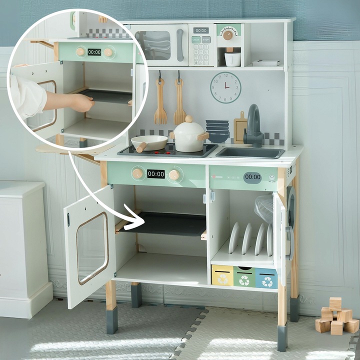 KUCHNIA DREWNIANA INTERAKTYWNA z Pralką Zmywarką Tablica Kredowa dla Dzieci