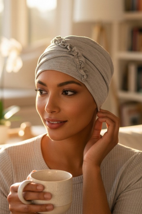 Turban damski KALINA szary z wiskozy sweterkowej także po chemioterapii