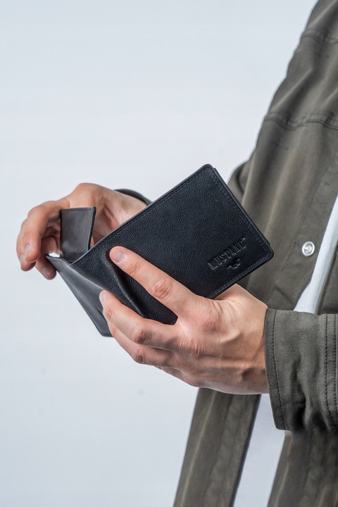 MUSTANG Portfel Męski Skórzany Średniej Wielkości Elegancki Czarny